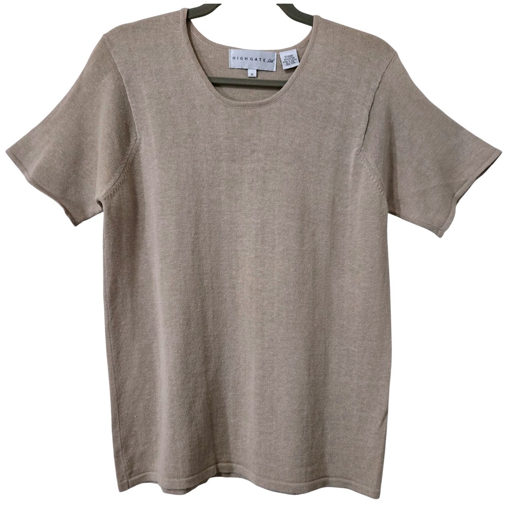 Highgate Ltd Women's M Classic Chic Tan Ramie Cotton Knit Short Sleeve Sweater